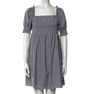 HILL HOUSE Womens Athena Nap Mini Dress MEDIUM Blue Tai Check Plaid Short Sleeve